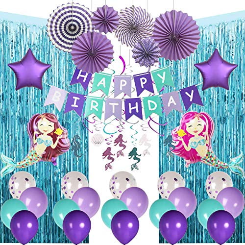 Mermaid Girl Design Birthday Party Plates Cups Bunting Banner Card Hat Loot Bags